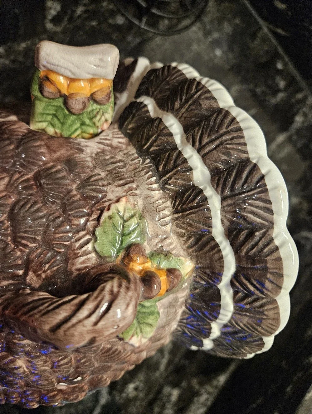 Vintage Ceramic Turkey Soup Tureen Matching Acorn Ladle Excellent Condition,